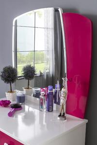 Comoda din pal cu 4 sertare si oglinda, pentru fete si tineret, Yakut Alb / Roz, l79xA50xH165 cm