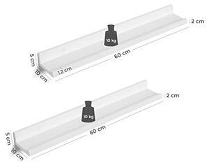 Set 2 rafturi suspendate, Songmics, LWS60WT, Alb, 60 x 10 cm