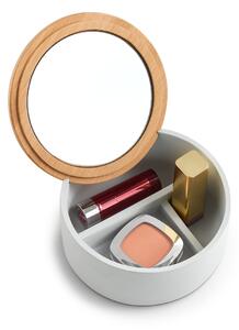 Cutie pentru cosmetice din polirasina, cu oglinda, Pastel Grey, Ø 13,3xH6,5 cm