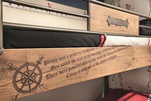 Pat supraetajat din pal si metal cu sertar, pentru copii, Pirate Maro, 200 x 90 cm