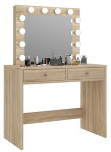 MBMT1 - Set Masa toaleta, 100cm cosmetica machiaj oglinda masuta vanity, oglinda cu LED-uri - Alb, Sonoma sau Negru