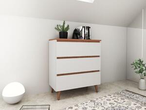 MBCO2 - Comoda 80 cm, cu 3 sertare pentru dormitor, living, dining: Alb-Stejar