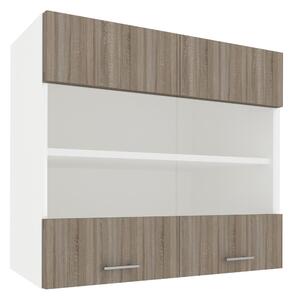 Corp haaus Karo, 2 Usi, cu sticla, Stejar Sonoma Inchis/Alb, 80 x 30 x 60 cm