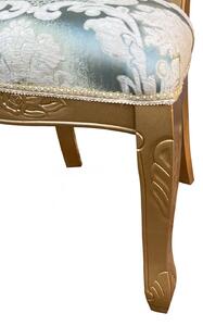 Scaun dining, stil clasic, din lemn masiv, auriu, tapițerie textil verde/alb