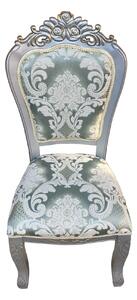 Scaun dining, stil clasic, din lemn masiv, argintiu, tapițerie textil verde/alb