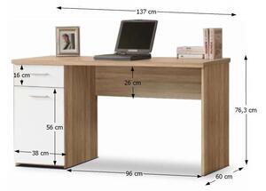 Birou, măsuţă, masă PC, sonoma şi alb, 137 cm - TP83724