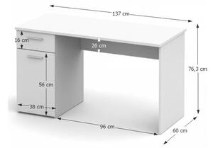 Birou, măsuţă, masă PC, alb, 137 cm - TP94882