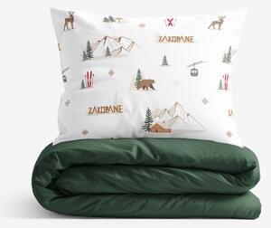 Goldea lenjerie de pat din 100% bumbac duo - zakopane cu verde închis 140 x 200 și 50 x 70 cm