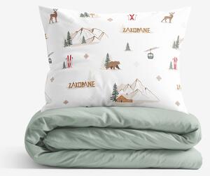Goldea lenjerie de pat din 100% bumbac duo - zakopane cu verde salvie 140 x 200 și 50 x 70 cm