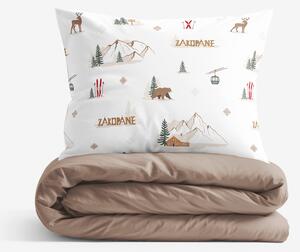 Goldea lenjerie de pat din 100% bumbac duo - zakopane cu maro cafea 140 x 200 și 50 x 70 cm