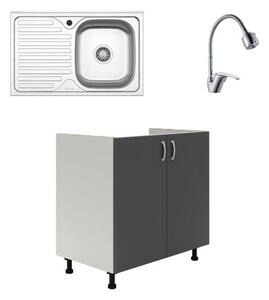 Set haaus Karo, Antracit/Alb, 80 x 50 x 80 cm, Chiuveta Inox, Cuva dreapta, Baterie Flexibila