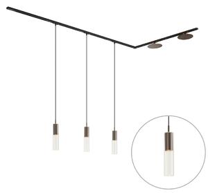 Sistem de iluminat pe șină modern negru cu 3 lămpi suspendate și 2 plafoniere bronzate monofazate - Iconic Lloyd Pulley
