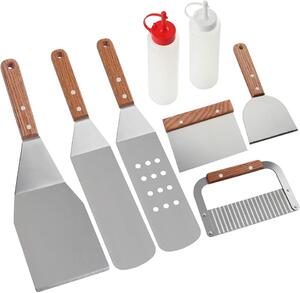 Set de 6 spatule si 2 recipiente pentru sos Romanticist, otel inoxidabil/lemn, natur/argintiu