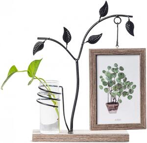 Suport pentru rama foto cu vaza pentru flori Kiptyg, lemn/metal, 20 x 28,5 cm