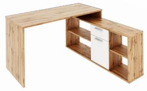 Birou, măsuţă, masă PC pe colţ, alb şi stejar, 135x135 cm - TP191608
