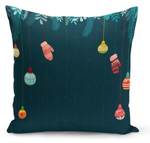 Față de pernă decorativă cu model de Crăciun Kate Louise Christmas Noel, 43 x 43 cm, albastru