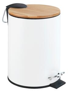Coș de gunoi cu pedală Wenko Tortona Bamboo, 3 l, alb