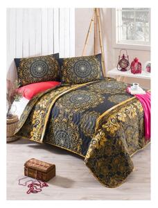 Set cuvertură pat și față de pernă din amestec de bumbac Sehri Ala Gold, 160 x 220 cm