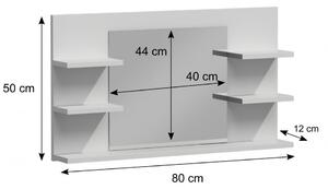 TEOB1 - Oglinda 80 cm, cu 5 rafturi pentru baie - Alb Mat si Alb lucios