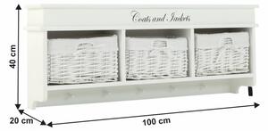 Cuier de perete, alb, cu cosuri, 100x40x20 cm - TP136615