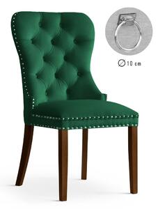 Scaun tapitat cu stofa si picioare din lemn Madame II Velvet Verde / Nuc, l51xA63xH99 cm