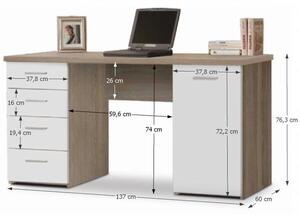 Birou, măsuţă, masă PC, sonoma şi alb, 137 cm - TP83725