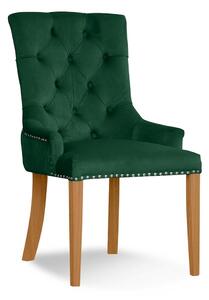 Scaun tapitat cu stofa si picioare din lemn August Velvet Verde / Stejar, l59xA70xH96 cm