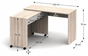 Birou, măsuţă, masă PC extensibilă cu sertare, sonoma, 120 cm - TP111608