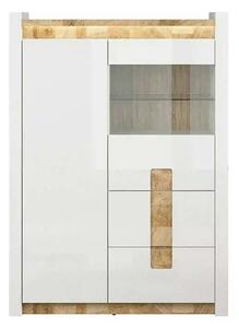 Vitrina ALAMEDA, alb/stejar, PAL/sticla securizata, 102x41x141 cm