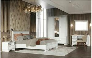 Mobilier dormitor alb IDENTO 6, cu pat 160x200, dulap cu 5 usi si 2 se