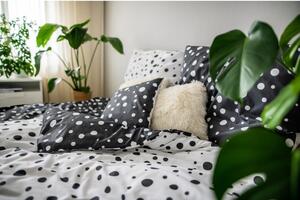 Lenjerie de pat din bumbac Cotton House Double Dots, 140 x 200 cm, alb - negru