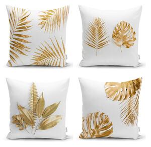 Set 4 fețe de pernă Minimalist Cushion Covers Gold Leaves Modern, 45 x 45 cm