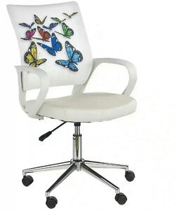Scaun birou cu fluturi pentru copii BUTTERFLY IBIS, alb, piele ecologi