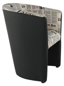 KONDELA Fotoliu de club, piele ecologică neagră/material textil motiv ziare, CUBA