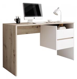 Birou, măsuţă, masă PC, alb şi stejar, 125 cm - TP269208