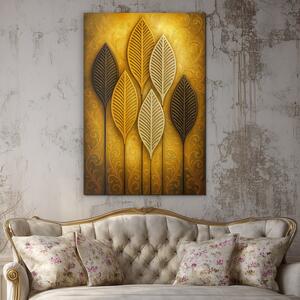 DUBLEZ | Tablou decorativ cu frunze în nuanțe aurii | Imprimare UV premium