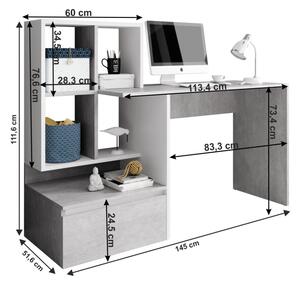 Birou, măsuţă, masă PC, alb şi gri, 145 cm - TP269203