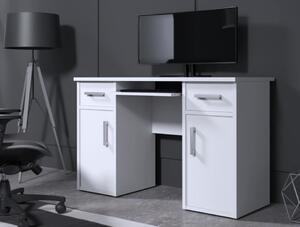MBBI9 - Birou 120 cm, masa de calculator cu 2 sertare si 2 dulapuri, office - Alb, Sonoma, Maro