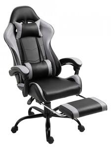 Fotoliu birou/gaming cu suport picioare, negru și gri, 64x121-131x53-81 cm - TP266178