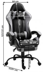 Fotoliu birou/gaming cu suport picioare, negru și gri, 64x121-131x53-81 cm - TP266178