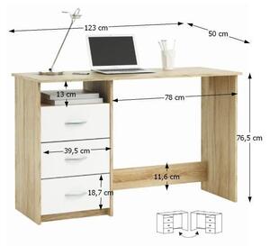 Birou, măsuţă, masă PC, sonoma şi alb, 123 cm - TP42389