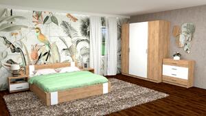 Set dormitor Bora 160 cm stejar craft gold si alb