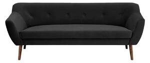 Canapea fixa 3 locuri, picioare fag natur, textil negru, Bergamo