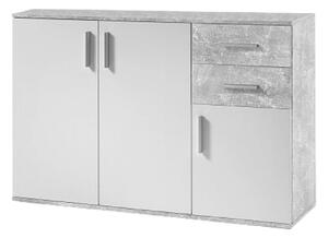 Comoda POPPY 2, alb/gri ciment, PAL melaminat, 120x35x82 cm