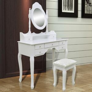 Masa de toaleta cu oglinda si taburet, 7 sertare, alb - V241002V