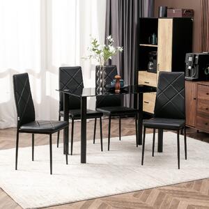 Set de 4 scaune de sufragerie cu spatar inalt HOMCOM, scaune moderne din piele artificiala si otel, 41x50x97cm, negru | Aosom RO