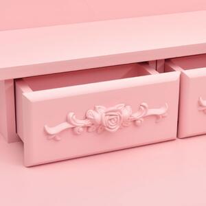 Set masa de toaleta cu taburet roz 50x59x136 cm lemn paulownia - V289311V