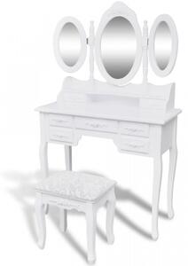 Masa de toaleta cu taburet si 3 oglinzi, alb - V241483V