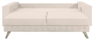 Canapea extensibila Alisson, cu lada de depozitare si picioare argintii, catifea v08 crem, 230x105x80