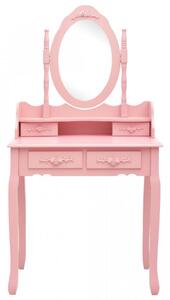 Set masa de toaleta cu taburet roz 75x69x140 cm lemn paulownia - V289315V